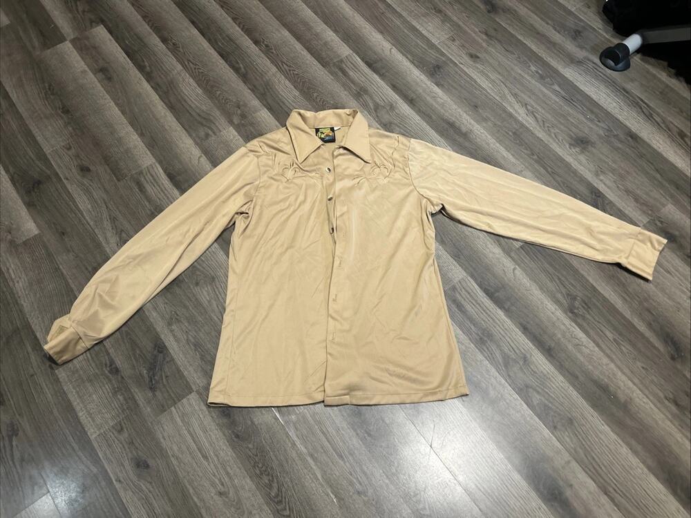 Men’s Large Platinum Beige Button Up Long Sleeve Western Embroidery Shirt